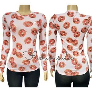 Victoria’s Secret Pink Cozy Sleep long sleeve Donuts print pajama top ONLY Xs